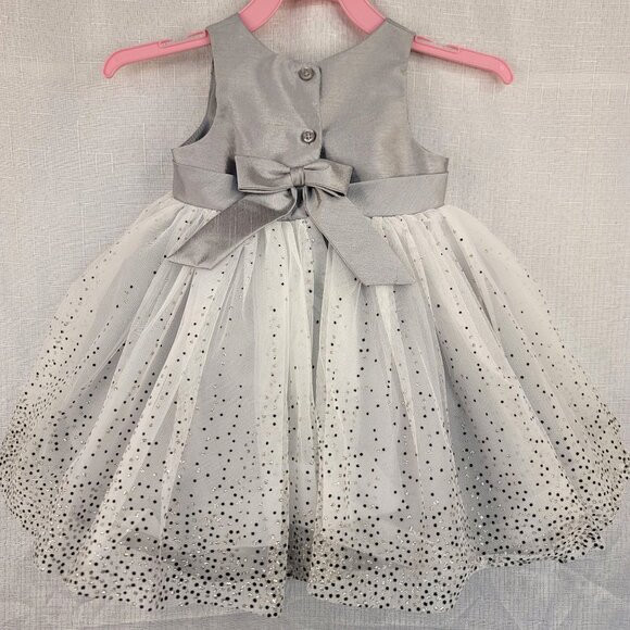 Cherokee Silver Sleeveless Dress Rosette & Bow Size 12M Tulle Party Dress - Picture 3 of 6